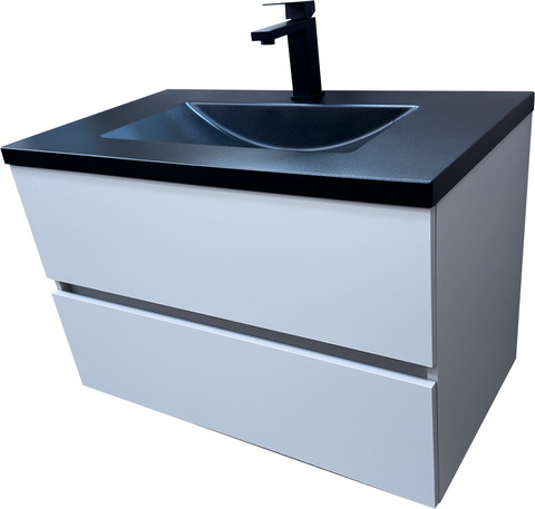 Тъмно дървесен шкаф за баня с черен мат мивка Verona Gray Black